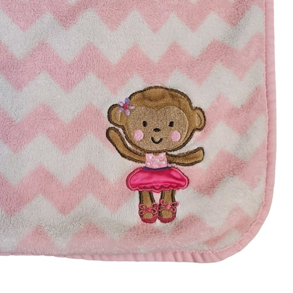 Carters Child Of Mine Pink White Chevron Striped Monkey Ballerina Blanket 30x40